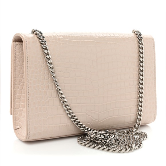 YSL Small Kate Bag With Tassel Crocodile Embossed Flap Crossbody Silver Chain - Picture 2 of 8